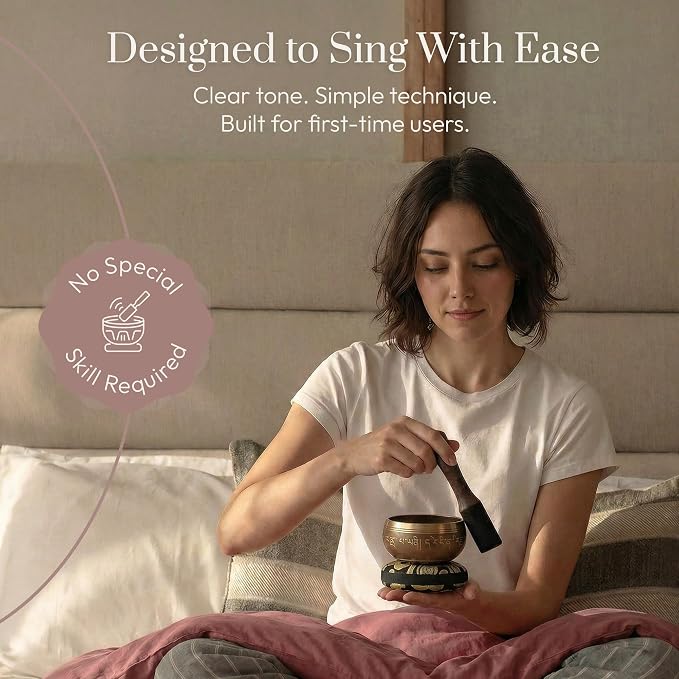 Silent Mind Tibetan Singing Bowl Set – Easy to Play & Beginner Friendly Meditation Bowl with Cushion & Mallet | Stress Relief & Mindfulness | Gift-Ready