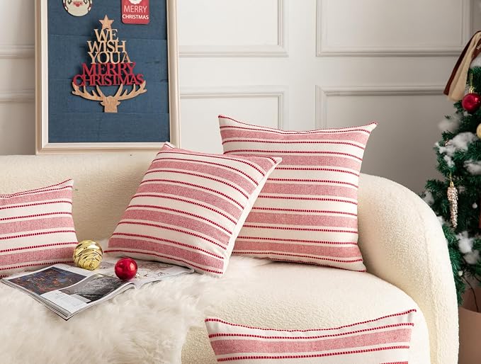 Cethom Christmas Valentines Pillow Covers, Boho Textured Red Pillow Case, Pillow Covers 18 x 18 Inch Set of 2 Valentines Day Decoration, Chair Sofa Bedroom Living Room Home Holiday Decor Cushion Case