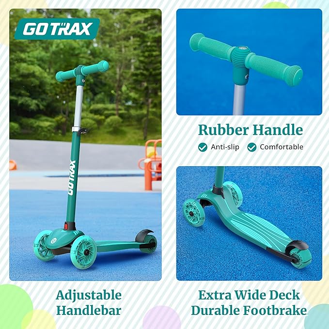 Gotrax KS3 Kids Kick Scooter, LED Lighted Wheels, Adjustable Height Handlebars and Removable Seat, Lean-to-Steer & Widen Anti-Slip Deck, 3 Wheel Scooter for Kids Ages 2-8 and up to 110 Lbs