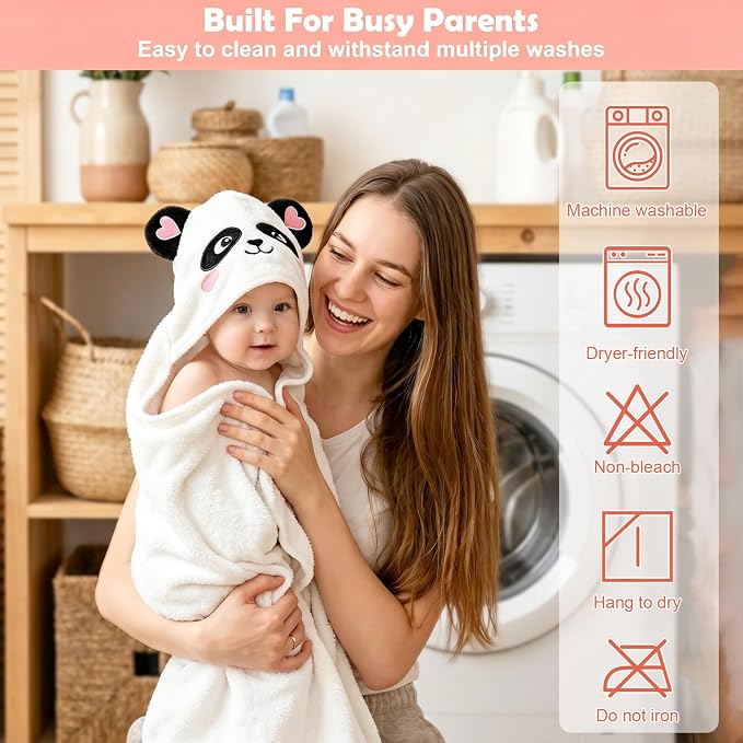 12 PCS Baby Bath Towels Set for Infants Toddlers, 4 PCS Animal Hooded Baby Towels & 8 PCS Washcloths Set, Ultra Absorbent Newborn Bath Essentials Gifts for Boys & Girls