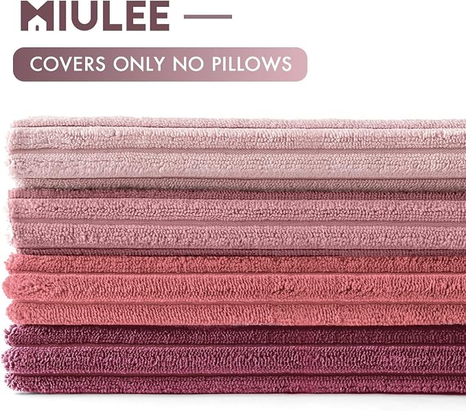 MIULEE Soft Corduroy Decorative Throw Pillow Covers Purple Pink 20x20 | Set of 4, Shabby Chic Romantic Decor, Pink Gradient Matching, Boho Farmhouse Cushion Covers for Couch Bed Sofa Living Room