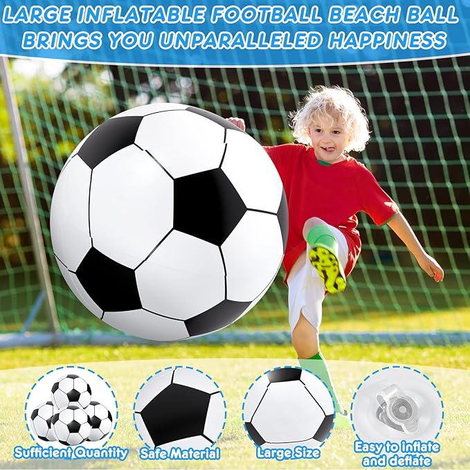 Lewtemi 4 Pcs Inflatable Beach Soccer Ball for Kids 27" Giant Inflatable Football Large Sport Balls for Kids Outdoor Activity Game Pool Toys Decoration Party Favor