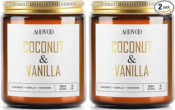 AOOVOO Coconut Vanilla Candles - 9 oz Scented Candles, Aromatherapy Candle, Soy Candle for Home Scented (Pack of 2)
