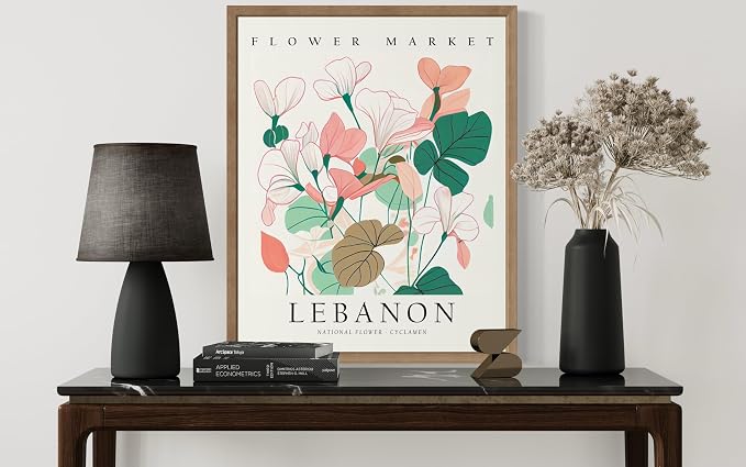 Lebanon Flower Market Art Print Poster, Wall Art Floral Painting Botanical Decor for Bedroom, Kitchen, Bathroom Livingroom Decoration 82B (Lebanon, 20"L x 16"W, Wood Frame)