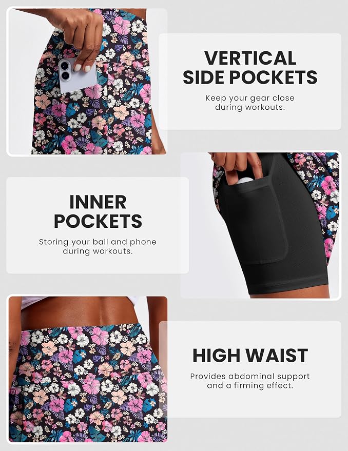 PINSPARK 19" Knee Length Skorts for Woman with Pockets UPF 50+ Golf Skirts | 4 Pockets, Built-in Shorts, High Waisted & Tummy Control, Moisture-wicking for Golf Athletic Tennis Workout Casual