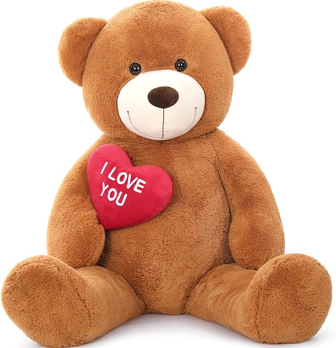 Giant Teddy Bear Stuffed Animal 5Ft, Big Teddy Bear with Heart, Large Brown Stuffed Bear Plush Toys for Kids, I Love You Bear Gift for Girlfriend Wedding