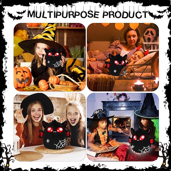 Halloween Stuffed Animal Plush Toy - 8 Inch Black Spider Web Mothman Plush Pillow Soft, Cute Spooky Stuff Animals Plushies Toys Gift for Kids Girls Boys, Halloween Birthday Party Decorations