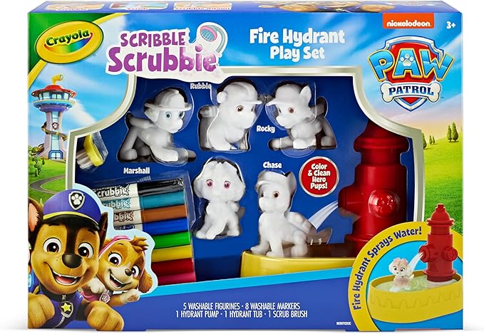 Crayola Scribble Scrubbies PAW Patrol Toy Playset, Washable Coloring Pets & Bath Tub Set with Marshall, Rubble, Rocky & Chase, Gift for Toddlers, Ages 3+
