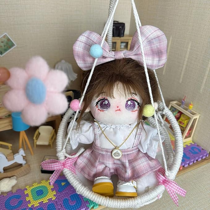 CALEMBOU Plush Doll Clothes Set, Cute JK Uniform Set, Doll Dress Shirt Bow Necklace Shoes 5Pcs Outfits for 20cm/8 inch Soft Dolls Stuffed Animals (Pink Clothes set-20cm/8)