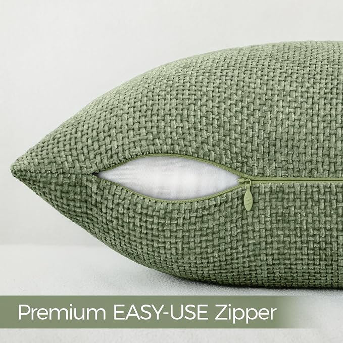 a moment Moss Green Chenille Throw Pillow Covers 24x24 Inch Pack of 2 Modern Decorative Throw Pillow Cases Farmhouse Cross Covers Home Decor for Sofa Bedroom Living Room