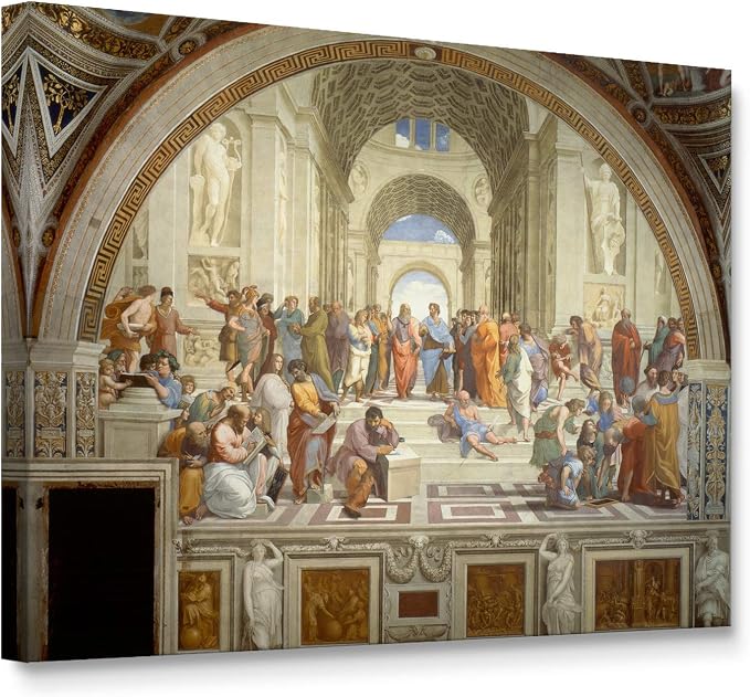 Niwo ART - The School of Athens, World's Most Famous Paintings Series, Canvas Wall Art Home Decor, Gallery Wrapped, Stretched, Framed Ready to Hang (20"x16"x3/4")