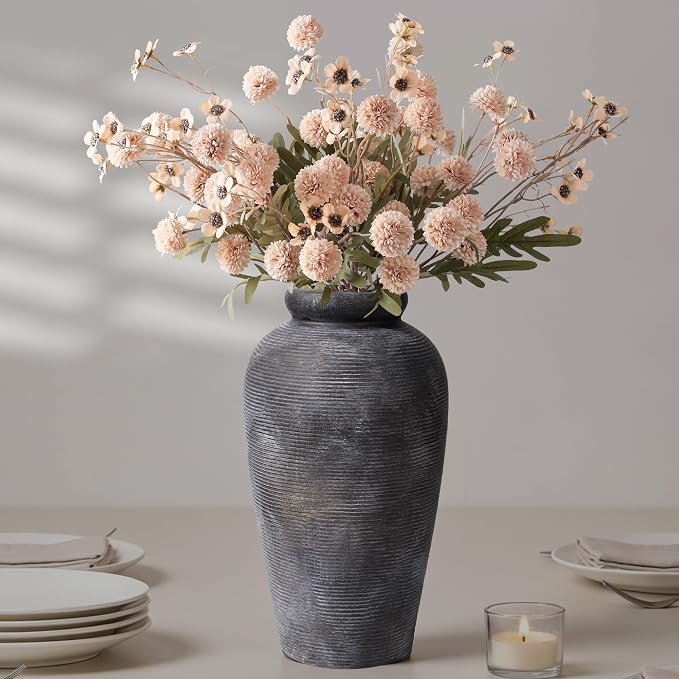Starttag Large Ceramic Rustic Vase, 11 inch Farmhouse Flowers Tall Vase Vintage Texture Pottery Floor for Indoor Table, Centerpieces, Living Room Home Decor, Bronze