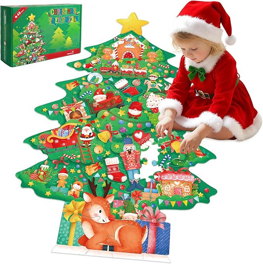 Christmas Puzzles with 48 Large Pieces - Christmas Tree Shaped Floor Puzzle for Party Decorations, Gifts, and Classroom Activities