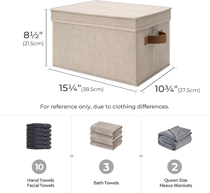 StorageWorks Fabric Storage Bins with Lids, Decorative Storage Bins | Lidded Dust-proof, Easy Pull Handles, Foldable, Stackable, Ideal for Clothes Blanket Towel, Large, Brown and Beige, 3-Pack