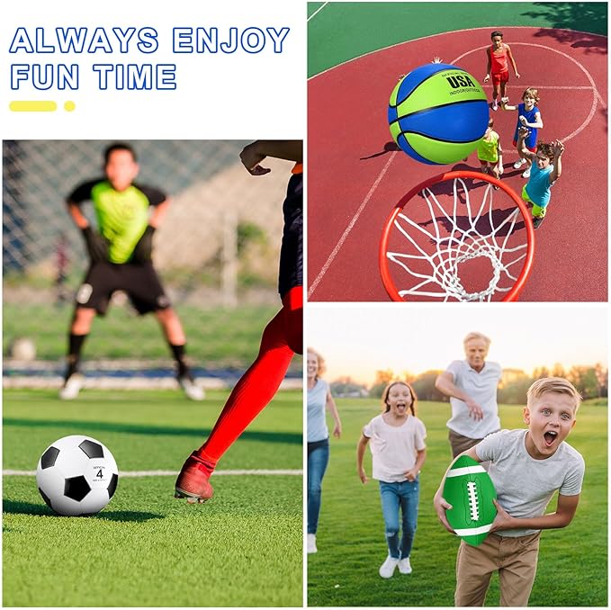 Libima 3 Pcs Sports Ball Set for Kids Teens Include Official Size 5 Basketball 4 Soccer 6 Football with Pump and Carry Bag Training Practice Sport Gift for Kids Teens Back to School