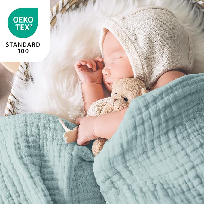 Love's cabin 100% Cotton Muslin Blanket, 6 Layer Lightweight Breathable Gauze Large Throw Blanket 50 x 70 Inches, Soft Cooling All Season Blanket for Couch or Sofa, Cyan