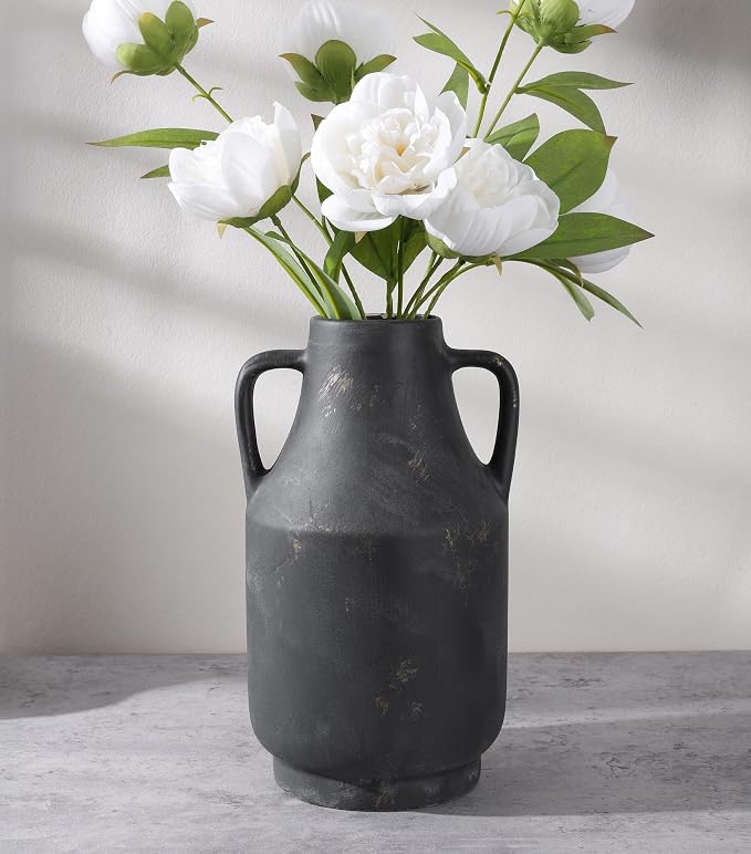 Ceramic Flower Vase with Handles, 11 Inch Tall Rustic Vase, Large Terracotta Pottery Vase for Home Decor, Farmhouse Decorative Vase for Living Room Kitchen Table Shelf Bedroom Decor
