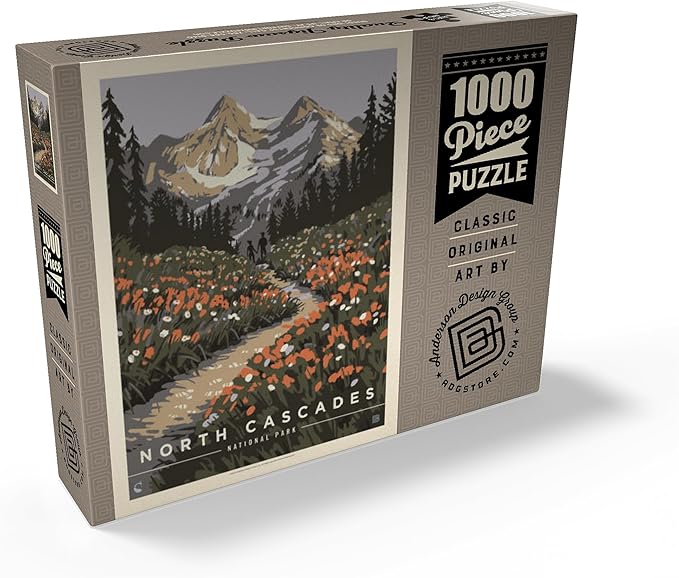 MyPuzzle North Cascades National Park: Summer Hike, Vintage Poster - Premium 1000 Piece Jigsaw Puzzle for Adults