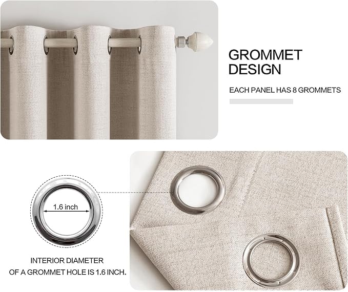 MIULEE 100% Blackout Linen Textured Curtains for Bedroom Solid Thermal Insulated Natural Grommet Room Darkening Curtains & Drapes Luxury Decor for Living Room 52 x 108 Inch (2 Panels)