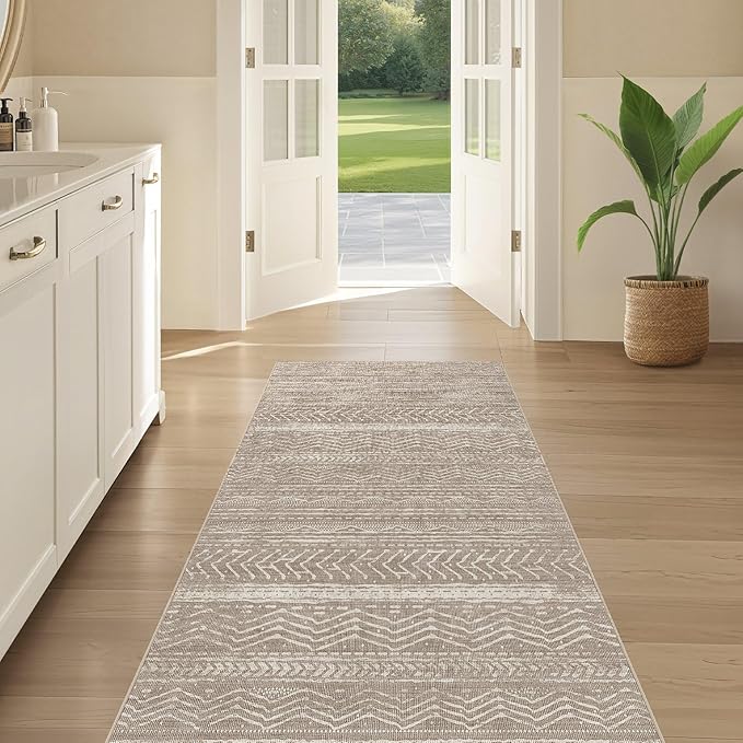 Nakagishi Boho 2x6 Runner Rug Machine Washable Rugs Non Slip Dark Brown | Soft Underfoot, Stain Resistant, Carpet for Bedroom/Kitchen/Entryway/Hallway, Bathroom Pet & Kid Friendly Moroccan Farmhouse