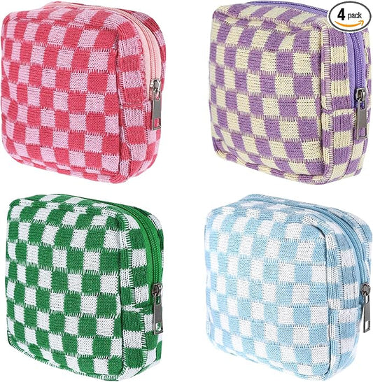 4Pcs Sanitary Napkin Storage Bag, Portable Period Bag for Teen Girls Woman, Pad Pouch Tampon for Purse, Reusable Zipper Period Pouches for Teen School Office Travel Feminine Care Organizer, Plaid