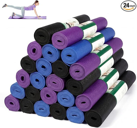 Wettarn 24 Pcs Yoga Mats Bulk - Non Slip, Lightweight Professional Colorful Exercise Mats for Yoga, Pilates, Fitness & Floor Workout