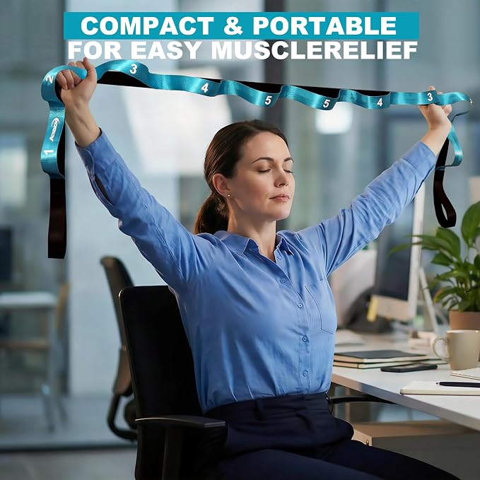 Acozycoo Stretching Strap with Loops for Physical Therapy,Yoga Strap for Stretching,Home Workout,Pilate & Flexibility Training,Non-Elastic Exercise Stretch Band for Hamstring,Leg Stretcher Belt,Flexibility Fascia