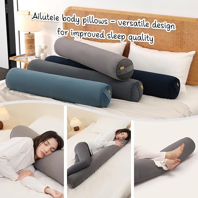 Body Pillow for Adults,Long Round Pillow,Big Cylindrical Pillow,Large Full Bolster Pillows for Side Sleepers (Steel Gray, 47.24"*7.87")
