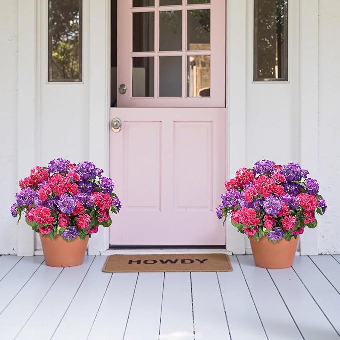 Artificial Geranium Fake Flowers for Outdoors Decoration, 6 Bundles Silk Geraniums Flower UV Resistant Look Real Faux Plants for Front Door Garden Porch Planter Patio Balcony Yard Indoor Home, Mix