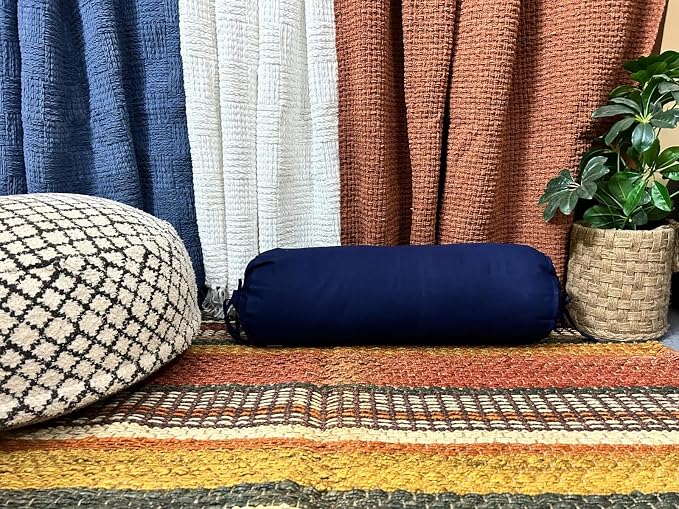 Round Pillow Cover Cervical Neck Roll Cotton Bolster Pillowcase for Cylindrical Cushion and Drawstring Closure Round Neck Pillowcase 6" x 18" (15 x 45 cm) Navy Blue