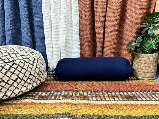 Round Pillow Cover Cervical Neck Roll Cotton Bolster Pillowcase for Cylindrical Cushion and Drawstring Closure Round Neck Pillowcase 6" x 18" (15 x 45 cm) Navy Blue