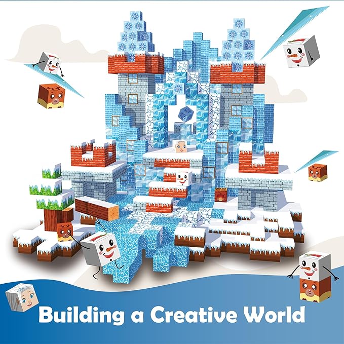 Magnetic Blocks, 120PCS Magnetic Building Blocks Magnet Cubes STEM Montessori Sensory Educational Toys for Kids Boys Girls (Ice-Castle)