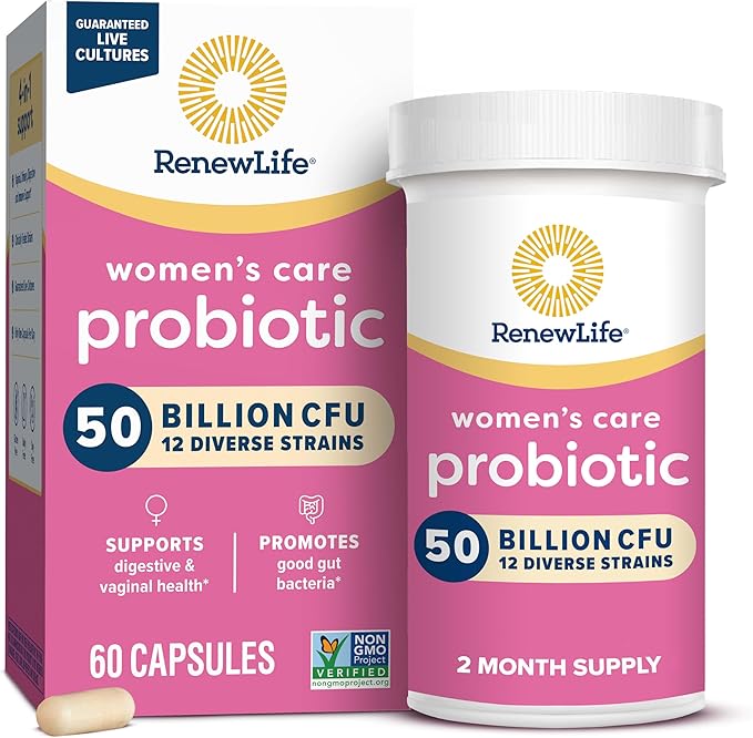 Renew Life Women's Probiotic Capsules, 50 Billion CFU Guaranteed, Supports pH Balance, Vaginal, Urinary, Digestive and Immune Health(2), L. Rhamnosus GG, Dairy, Soy and Gluten-Free, 60 Count | 60 Vegetarian Capsules | Supports Vaginal pH, Urinary, Dige...