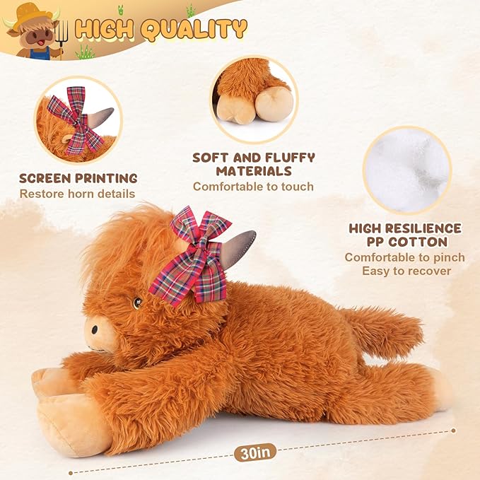 Giant Highland Cow Stuffed Animal 30", Jumbo Soft Giant Stuffed Animals, Highland Cow Plush Toys for Stress Relief & Sleep Aid, Huge Cuddly Cute Plushies Gift for Kids Adults