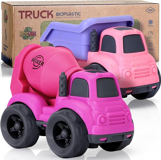 Toddler Toys for 2 Year Old Girl, Dump Truck Toys and Mixer Cement, BPA Free, Phthalates Free, PVC, Outdoor Toys for Toddlers 2-3, Ideal Toy Cars for 2 3 4 Year Old Girls Christmas Birthday Gift