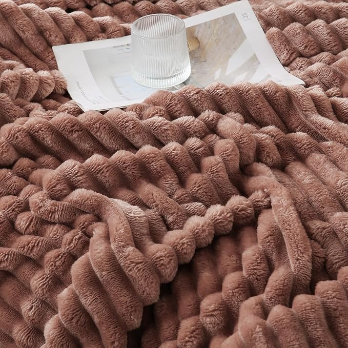 Chocolate Throw Blanket for Couch Sofa 50x60 inches Striped Design | Fleece Blankets Room Home Decor Lightweight Plush Soft Cozy Gifts for Women Mom
