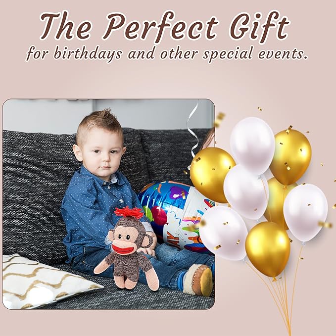 Plushland Adorable Sock Monkey, The Original Traditional Hand Knitted Stuffed Animal Toy Gift-for Kids, Babies, Teens, Girls and Boys Baby Doll Present Puppet 6 Inches (Curioso)