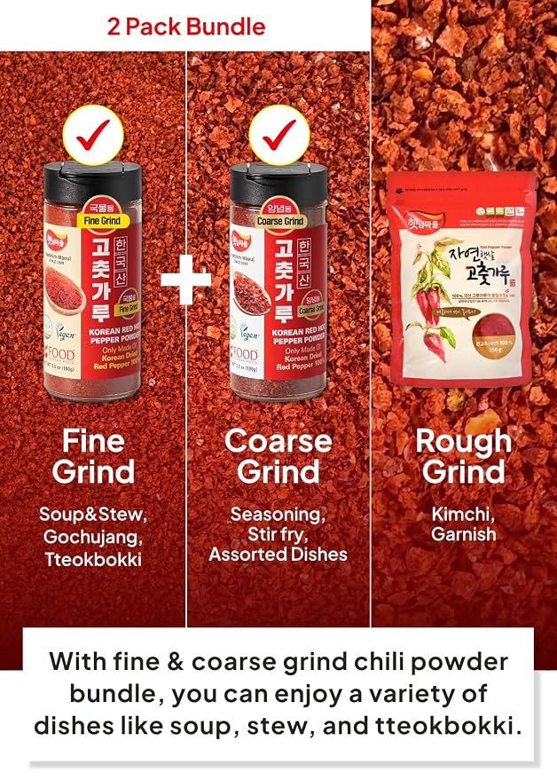 Korean Food Korean Red Chili Powder Bundle, Fine & Coarse, Vegan, 2 x 100g