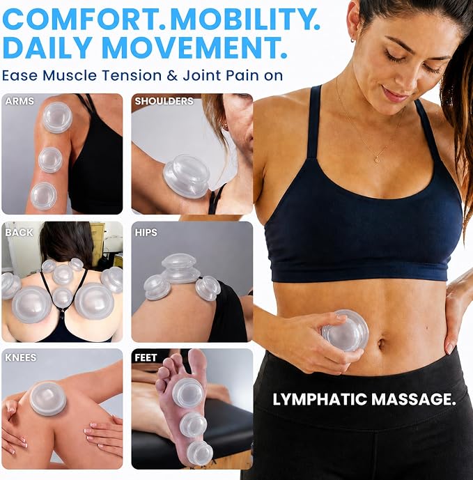 Lure Essentials Edge Silicone Cupping Set, Cupping Kit for Massage Therapy, Long Lasting Cups for Professional & Home Use, Body Sculpt Cup for Cellulite, Ultra Transparent Clear (8 Count)
