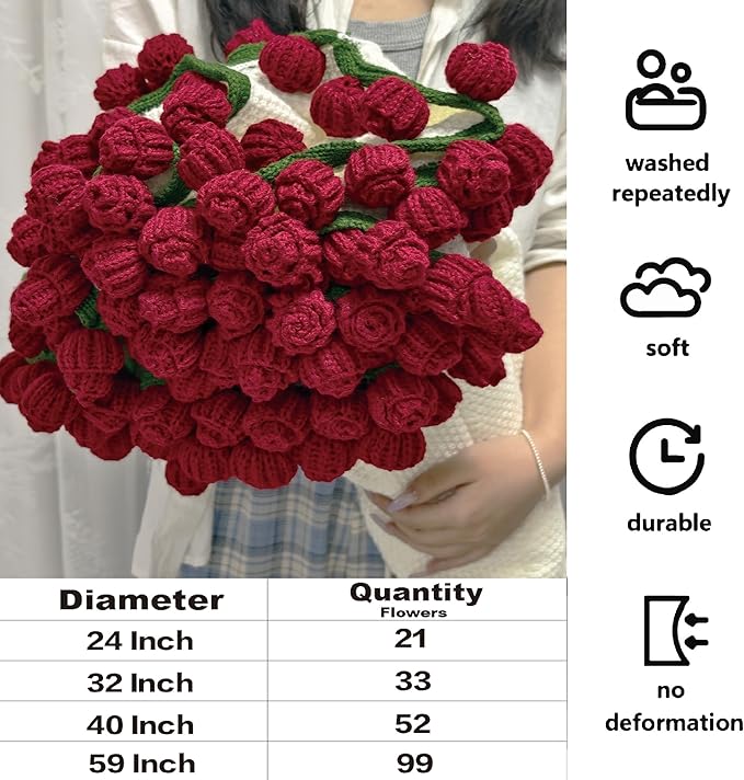 Crochet Flowers Bouquet Blanket, Handmade Rose Blanket, 59 Inch Round Floral Soft and Romantic Gifts for Birthday, Mother's Day, Valentine's Day, Home Decor, Bed, Sofa