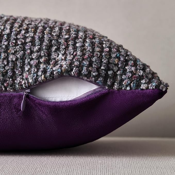 Allorry Throw Pillow Covers 18x18 Soft Wool Cushion Decorative Purple012E18 | Cozy Soft Touch,Neutral Textured Boho Cushion Covers Set of 2,for Modern Farmhouse Sofa Bedroom Living Room Decor