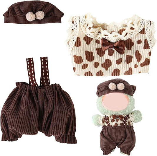 17cm Doll Clothes Set (No Doll) – Outfit with Hat & Overalls, Handmade Accessories for Mini Dolls, OB11-Compatible Dress-Up Gift (Gentleman)