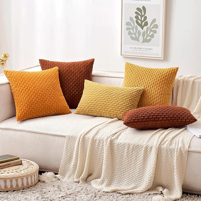 MIULEE Lumbar Fall Decorative Throw Pillow Covers 12x20 Burnt Corduroy | Terracotta Textured Striped Pack of 2 Striped Pillow Covers Modern Farmhouse Autumn Home Decor for Couch Bed Sofa Living Room