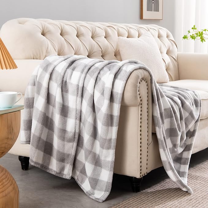 BEDELITE Plaid Fleece Twin Blanket, Grey & White Buffalo 60x80 Inches | 100% Polyester Microfibe, Soft Cozy, Lightweight Warm, Classic Buffalo Plaid, Room Decor, Machine Washable, for Couch Bed
