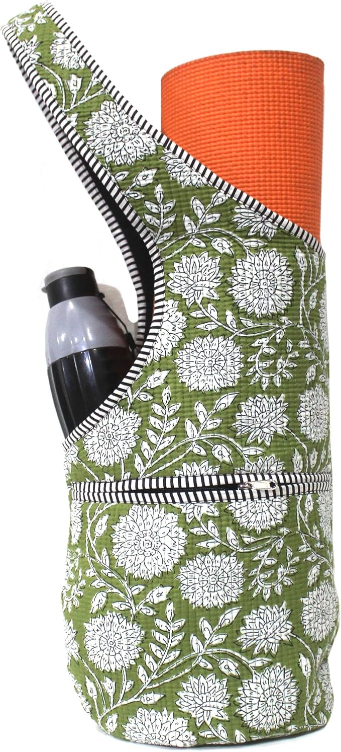 INDIAN CRAFT CASTLE Yoga Mat Bag | Tote Mat Bag | Sling Yoga Tote w/Large Side Pocket & Zipper Pocket | Yoga Mat Carrier Fits Most Size Mats