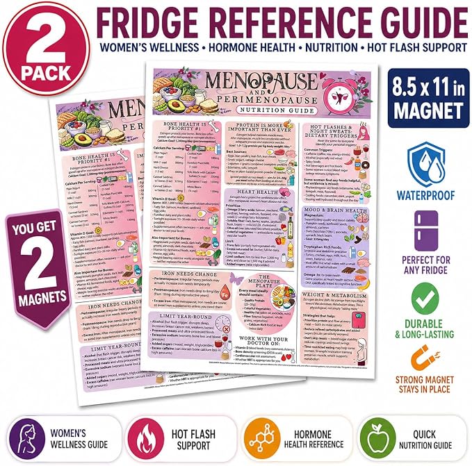 Lone Star Art Menopause and Perimenopause Nutrition Guide 8.5x11 Magnet, Women Hormone Health Diet Chart, Food Reference for Hot Flashes Support, Fridge Quick Guide, Waterproof Kitchen Wellness Chart (Pack of 2)