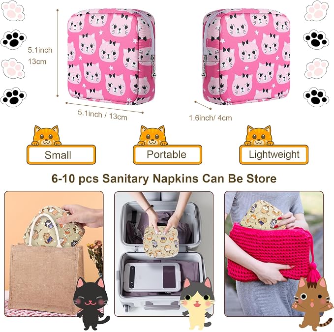 Likesing Period Bag Pouch, Canvas Sanitary Napkin Storage Bag for Girls Womens, Portable Sanitary Napkin Period Pad Pouch for Purse, Small Make Up Pouches(N0469)