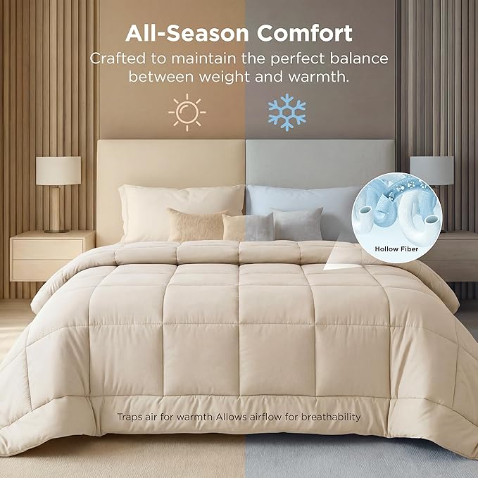 Bedsure Comforter Duvet Insert - Quilted Comforters Oversized King Size, All Season Duvet, GentleSoft Down Alternative Bedding, with 8 Tabs, Gifts for Women/Men, Linen, Oversized King 116 x 98 Inches