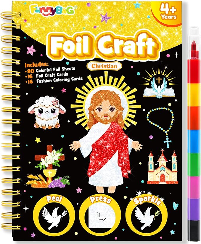 FUNNYB&G Foil Art Crafts for Kids Ages 4-8: Valentines Crafts for Kids 2026,Birthday Gift for Girls,Art and Crafts Supplies,Party Favors,Creative Toys for Girls Boys 4 5 6 7 8 9 Years Old (Christian)