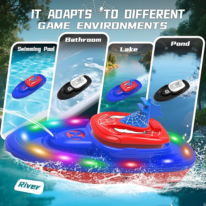 RC Battle Boat 2-Pack with Water Spray, Remote Control Boat Toys Dual Combat Modes, LED Lights - for Pools, Lakes, Outdoor Fun - Gift for Boys, Kids, Adults